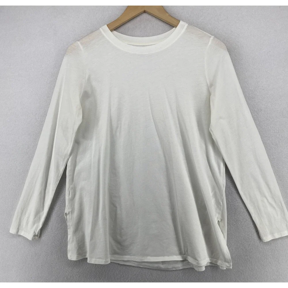 EILEEN FISHER Tunic S Slub Organic Cotton Jersey Crewneck Long Sleeve White